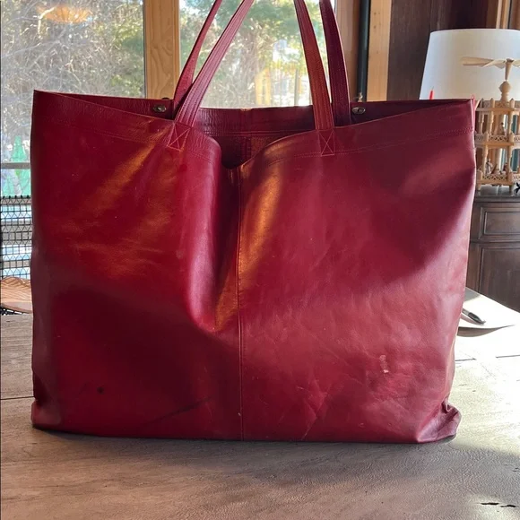Crouch & Fitzgerald New York Oversized Red Leather Tote - Picture 8 of 17